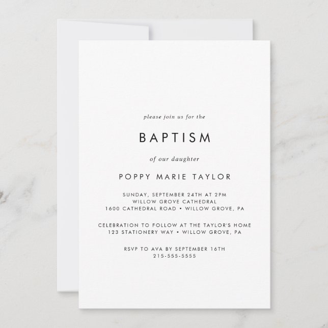 Chic Typografi - baptism Inbjudningar (Framsida)