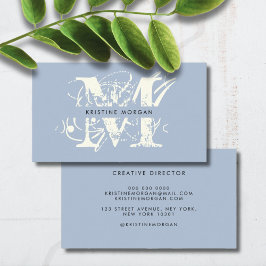 Chic, typografi, blå monogram namn visitkort