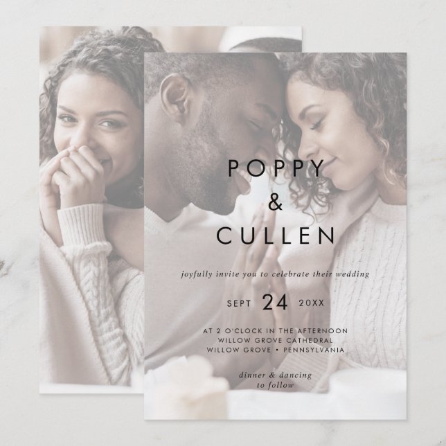 Chic Typografi | Fotot-Avslappnad Bröllop Inbjudningar (Fram/baksida)