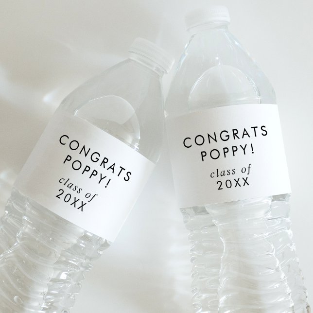 Chic Typografi Gratulerar Grad Namn Studenten Vattenflaska Etikett (Skapare uppladdad)