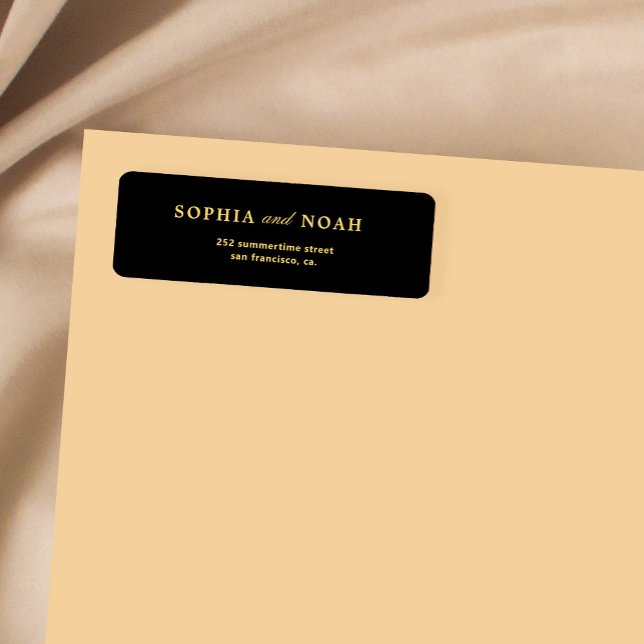Chic-typografi guld-svart bröllop-returadress returadress etikett (Skapare uppladdad)