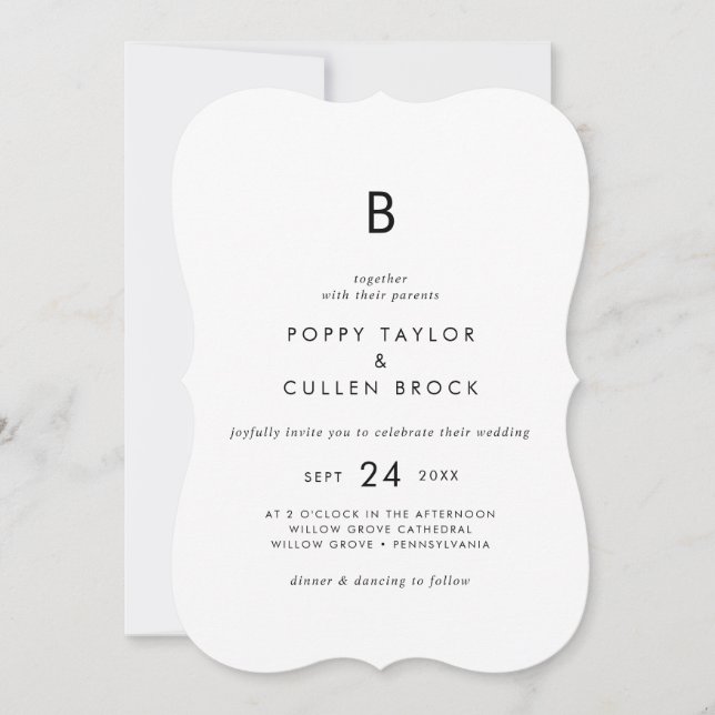 Chic Typografi Monogram Bröllop Inbjudningar (Framsida)