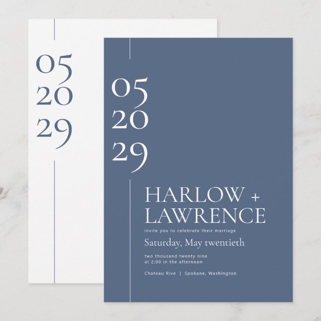 Chic Typografi Periwinkle Blue Wedding Investigati Inbjudningar (Fram/baksida)