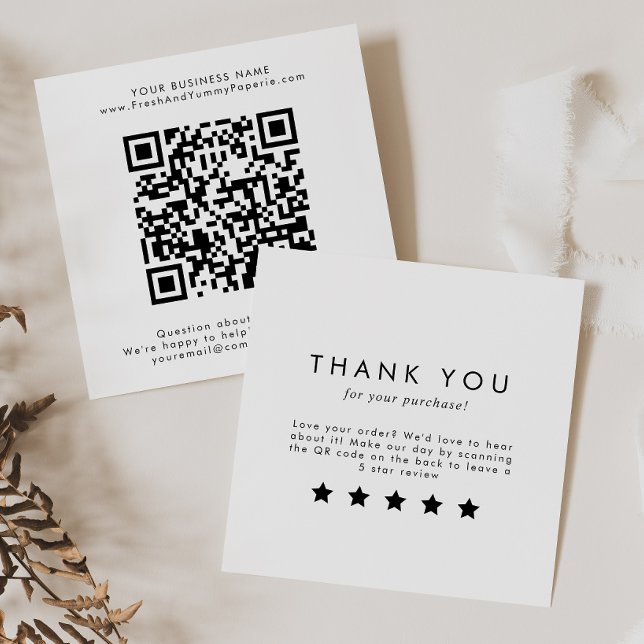Chic Typografi QR-kod Lämna A-granskning Fyrkantigt Visitkort (Skapare uppladdad)
