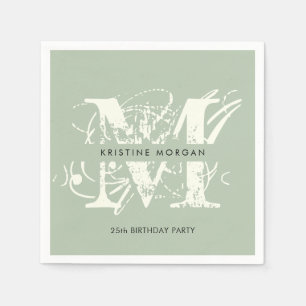 Chic typografi sage grönt monogram namn pappersservett