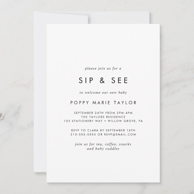 Chic Typografi Sip och Se Inbjudningar (Framsida)