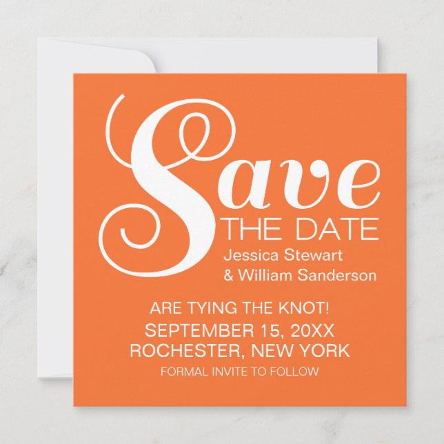 Chic Typografi Spara datum Inbjudan, Orange Datumet (Framsida)
