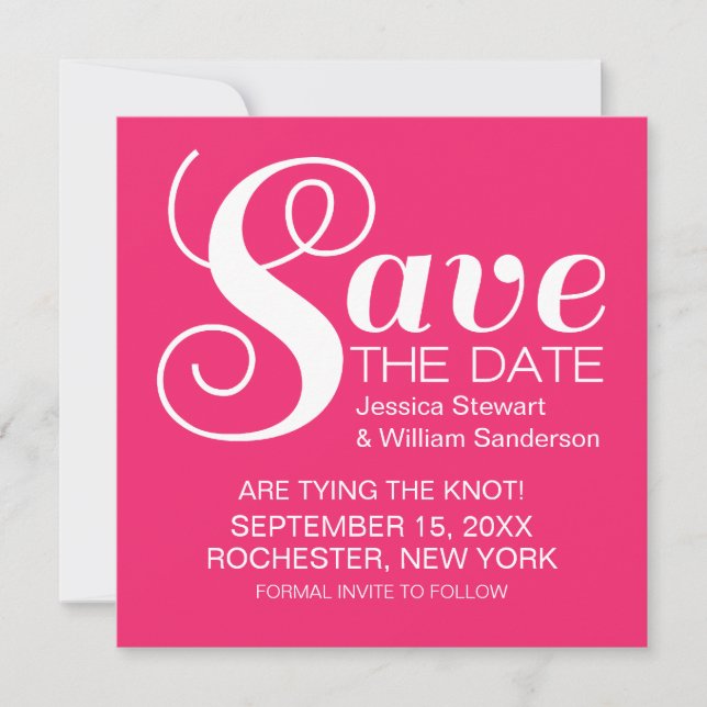 Chic Typografi Spara datum Inbjudan, Rosa Datumet (Framsida)