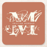 Chic-typografi terracotta monogram namn underlägg papper kvadrat<br><div class="desc">Chic-typografi terracotta monogram namn</div>