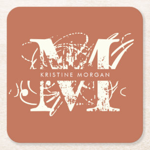 Chic-typografi terracotta monogram namn underlägg papper kvadrat