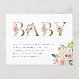 Chic Typografi Vattenfärgsfärgning Blommigt Guld B Inbjudan Vykort