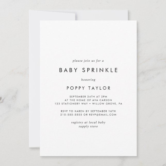 Chic Typography Baby Sprinkle Inbjudningar (Framsida)
