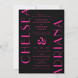 Chic Typography Black Rosa Art Deco Bröllop Inbjudningar