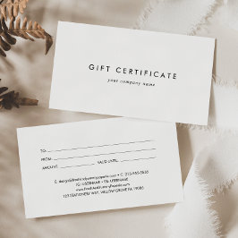 Chic Typography Business Gift Certificate Visitkort