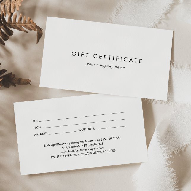 Chic Typography Business Gift Certificate Visitkort (Skapare uppladdad)