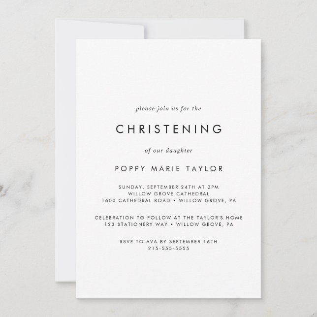 Chic Typography Christening Inbjudningar (Framsida)