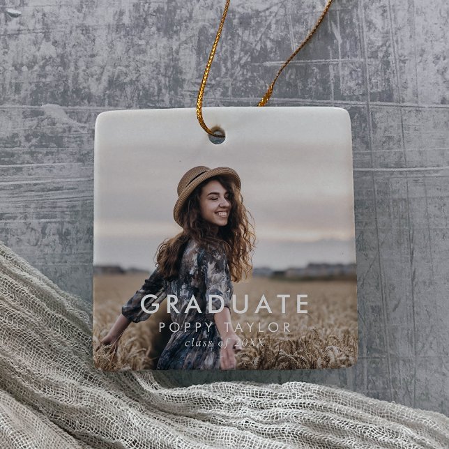 Chic Typography Grad Photo Studenten jul Julgransprydnad Keramik (Skapare uppladdad)