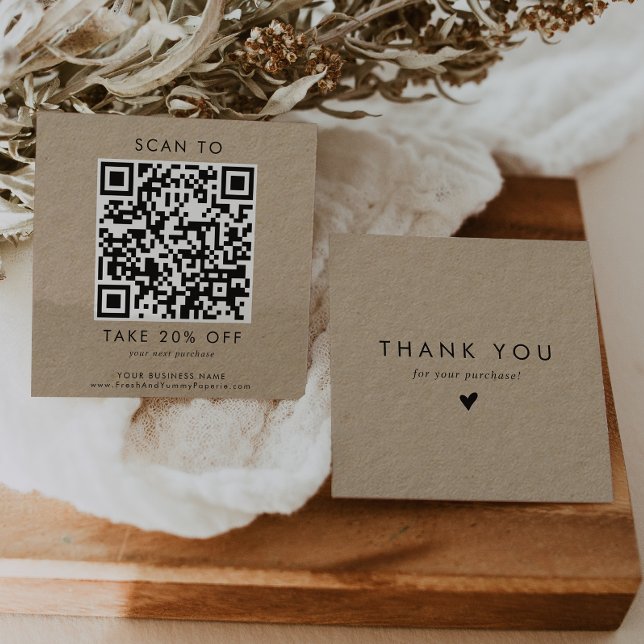 Chic Typography Kraft Business QR Code Tack Rabattkort (Skapare uppladdad)