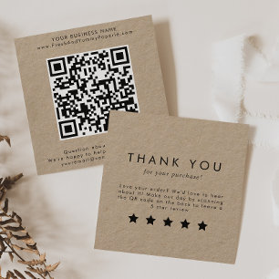 Chic Typography Kraft Papper QR Code Lämna A Revie Fyrkantigt Visitkort