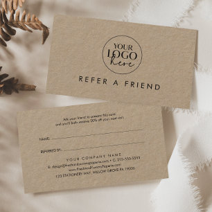 Chic Typography Kraft Refar a Friend Business Logo Rabattkort