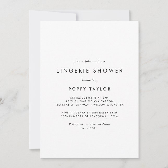 Chic Typography Lingerie Shower Inbjudningar (Framsida)