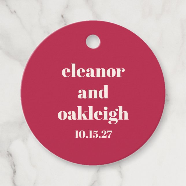 Chic Typography Magenta Red Ivory Personligt bröll Gåvor Etiketter (Framsida)