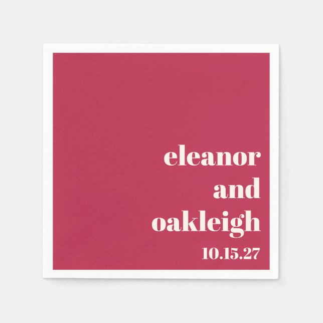 Chic Typography Magenta Red Ivory Personligt bröll Pappersservett (Framsidan)