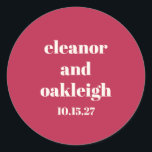 Chic Typography Magenta Red Ivory Personligt bröll Runt Klistermärke<br><div class="desc">Dold Chic Typography Magenta Red Ivory Modern Personligt bröllp Classic Round Sticker</div>