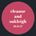 Chic Typography Magenta Red Ivory Personligt bröll Runt Klistermärke<br><div class="desc">Dold Chic Typography Magenta Red Ivory Modern Personligt bröllp Classic Round Sticker</div>