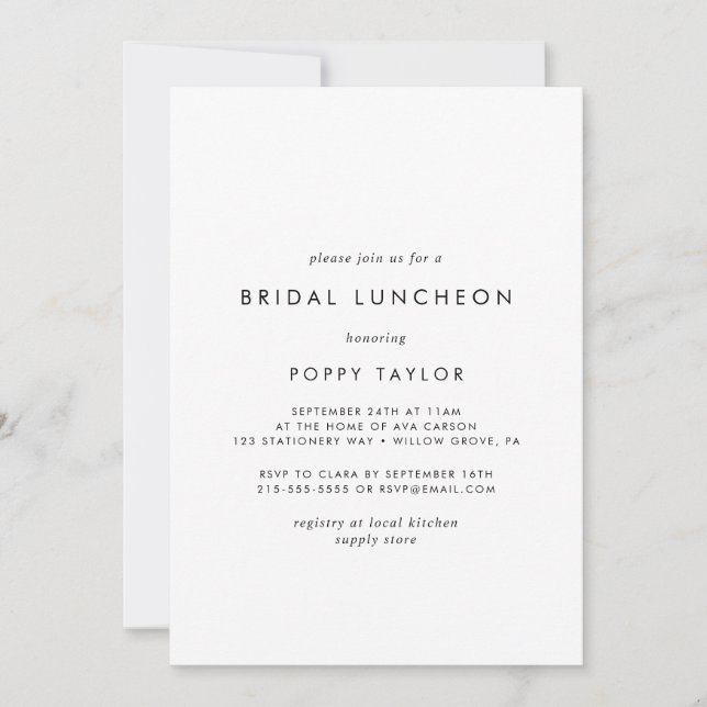 Chic Typography Möhippa Luncheon Inbjudningar (Framsida)