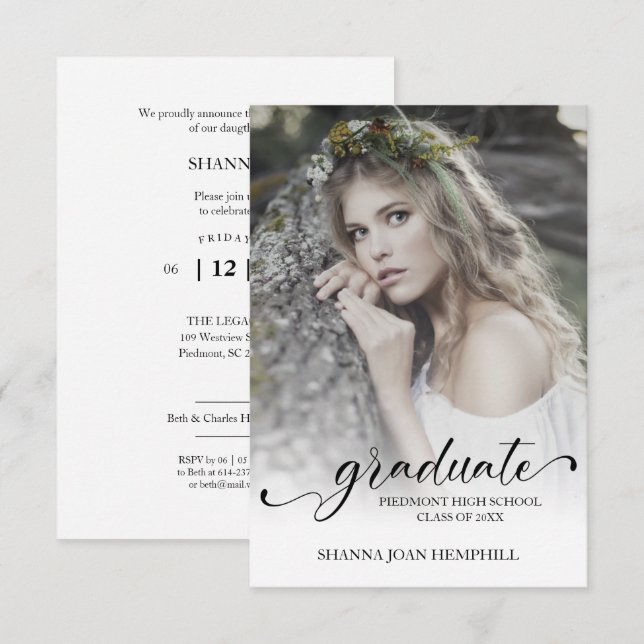 Chic Typography Script Graduate School Graduation Inbjudningar (Fram/baksida)