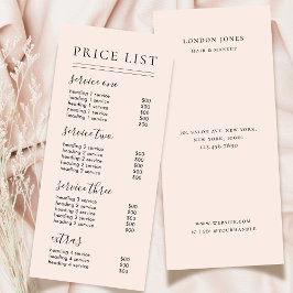 Chic Typography Services Blush Price List Reklamkort