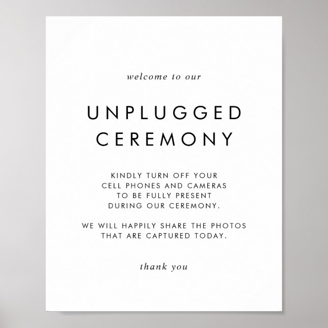 Chic Typography Unplugged Ceremony Sign Poster (Framsidan)