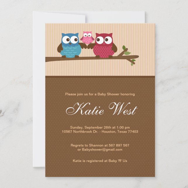 Chic Ugglor Baby Shower-inbjudan Inbjudningar (Framsida)