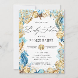 Chic under Sea Sjöjungfru Baby Shower Blue Guld Inbjudningar