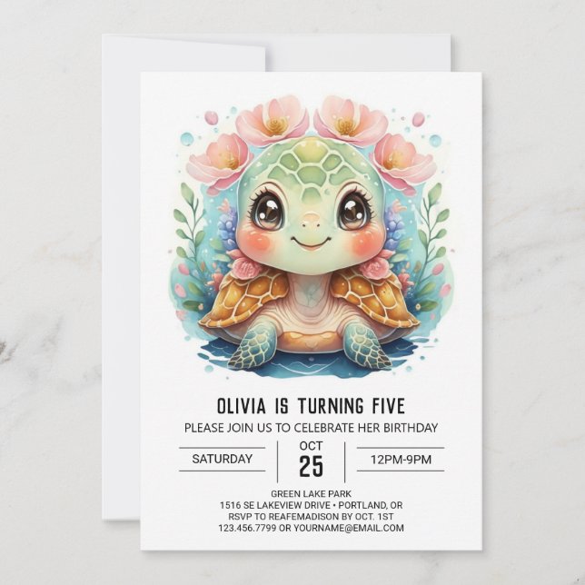 Chic under Sea Turtle Girl Birthday Inbjudningar (Framsida)