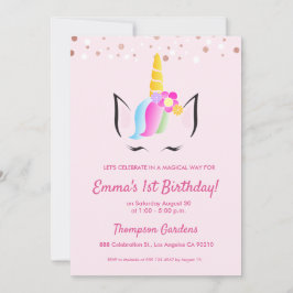Chic Unicorn Confetti 1:a födelsedag party Inbjudningar