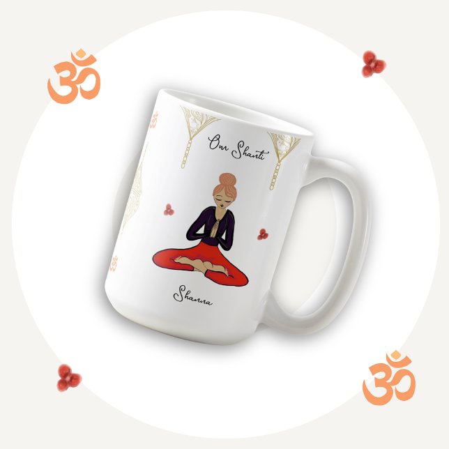 Chic & Unique, Thoughtful Yoga Girl Om Shanti  Kaffemugg (Make everyday moments extra special with this original yoga girl and flower art pretty design.)