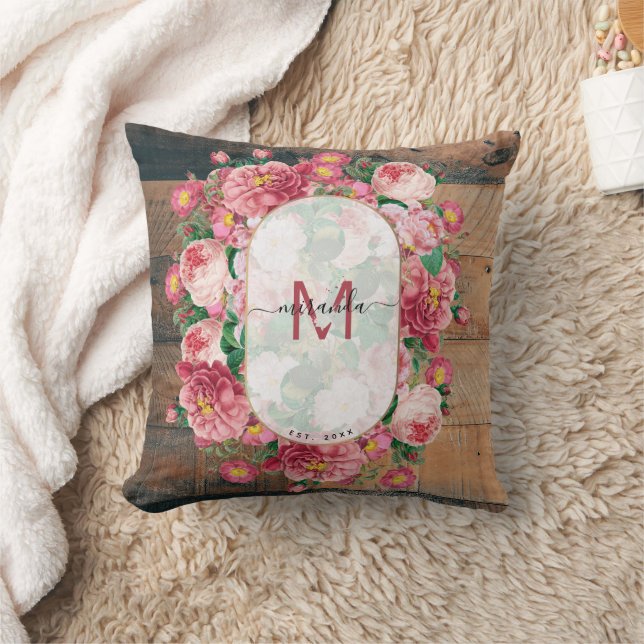 Chic Utandningslöm Monogram trä av botanisk Vintag Kudde (Filt)