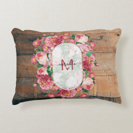 Chic Utandningslöm Monogram trä av botanisk Vintag Prydnadskudde