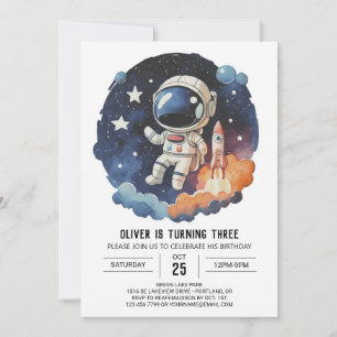 Chic Utomhusets barn Astronaut Boy Birthday Inbjudningar