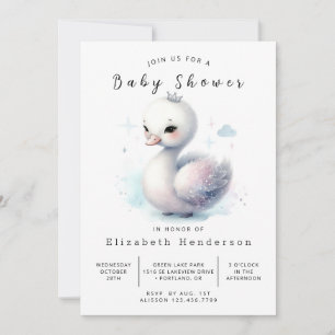 Chic Utskrivbar Svan Baby Shower Inbjudningar