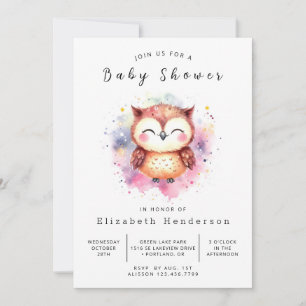 Chic Utskrivbar Uggla Baby Shower Inbjudningar
