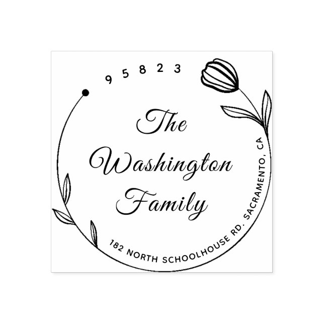 Chic Vackert blomsterfamilj Namn Stämpel (Tryck)