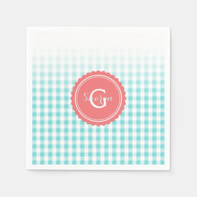 chic-vallmoturkos gingham mönster monogram pappersservett (Framsidan)