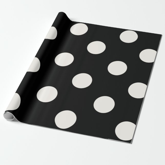 Chic Vanilla Polka dots Mönster på Svarta Bröllop Presentpapper (Utrullad)