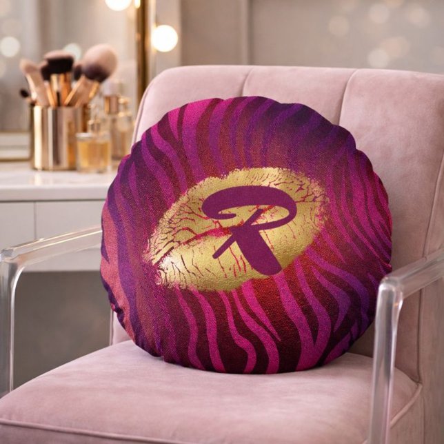 Chic Vanity Rosa Zebraprint  Rund Kudde (Skapare uppladdad)