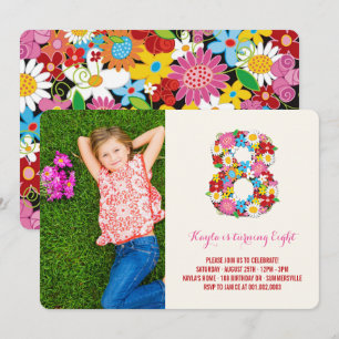 Chic Vår blommor Girl 8 Birthday Photo Inbjudan