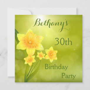 Chic Vår Daffodils Bokeh 30års födelsedag Party Inbjudningar