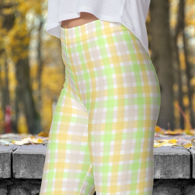 Chic Vår Grönt Check Mönster Leggings (Chic Spring Green Check Pattern Leggings)